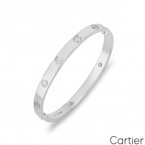 Cartier White Gold Half Diamond Love Bracelet Size 18 B6035818 Cartier White Gold Half Diamond Love Bracelet Size 18 B6035818